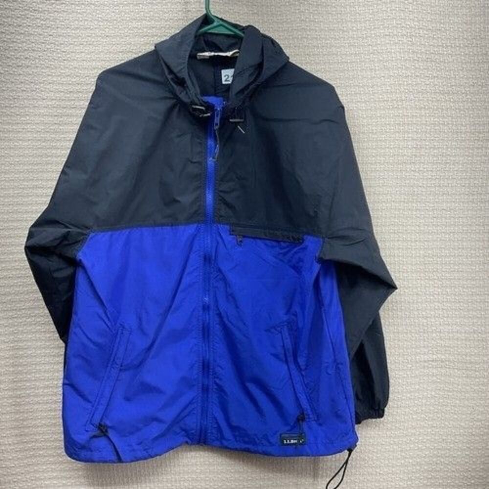 VTG  L.L.‎ Bean Blue/Black Hooded Full Zip Windbreaker Jacket Women Size L
